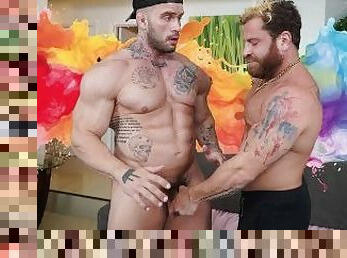 estilo-cão, anal, pénis-grande, gay, pov, fudendo, musculado, morena, tatuagem, pénis