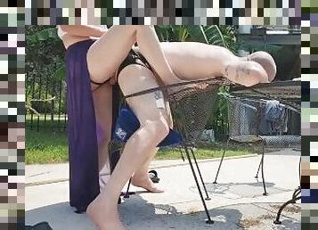 Pegging my butt slut outdoors pool side