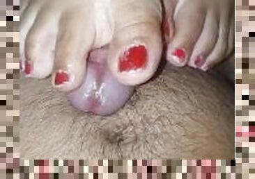 SL foot job with hot red nails  Sri Lankan feet joi