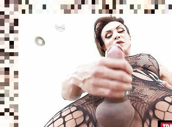 Sexually Attractive TS wife Jerks Off in Fishnets - TransgressiveXXX
