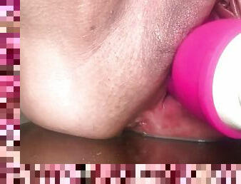 Extreme close-up of fisted labia after bbc creampie
