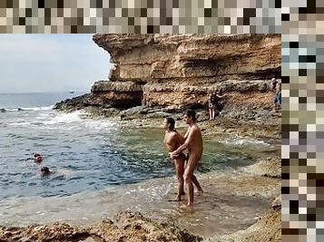 nudist, in-afara, public, amatori, cuplu, plaja, futai