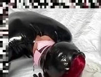 Latex sissy loves to train her throat