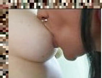 pezones, lesbiana, con-piercings