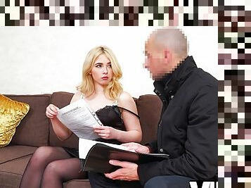 DEBT4k. Naive blonde confronted by debt collector with thick phallus