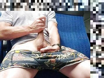 Jerking off on a real driving train and cumming on my underpants (OnlyFans: Funnyboy_Ger)