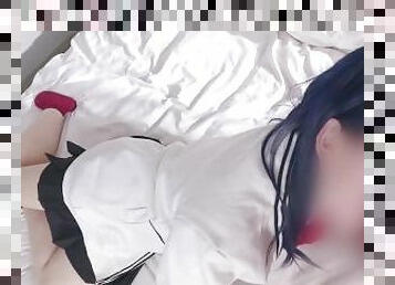 orgasme, skolejente, hjemmelaget, japansk, creampie, pov, uniform