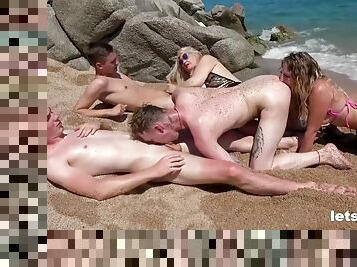 sexe-de-groupe, plage, espagnol, bisexuels