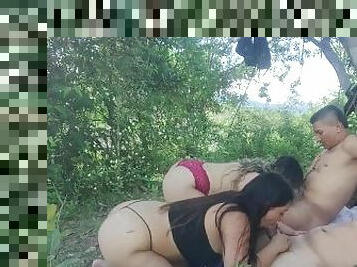 two amateur couples, ral sex in the forest