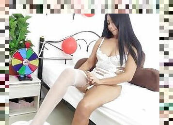 asiatique, masturbation, milf, jouet, thaï, lingerie, solo, blanc