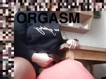 orgasm, fitta-pussy, amatör, lesbisk, par, kök, flickvän, brunett