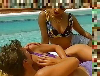 Tender teens with pussy fuck in the pool