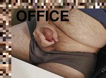 Guy masterbating wanking in office chair at home - cock wanking solo male chubby masterbation