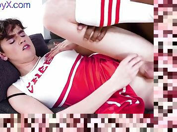 IR 21 year old roseboy in cheerleader uniform gets fucked by BBC