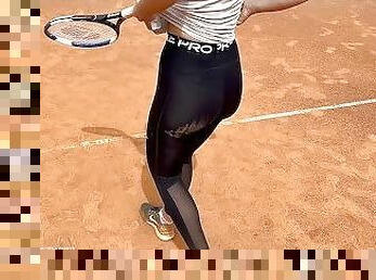 Tennis girl in Nike Pro dryhumping after match