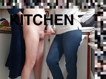 In the kitchen surprise handjob