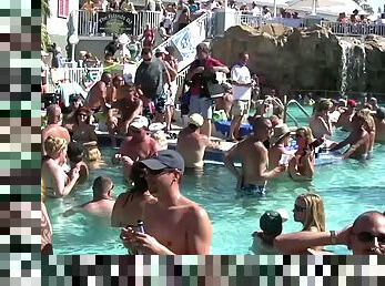 Crazy pool party transforms into flasher's show in reality clip